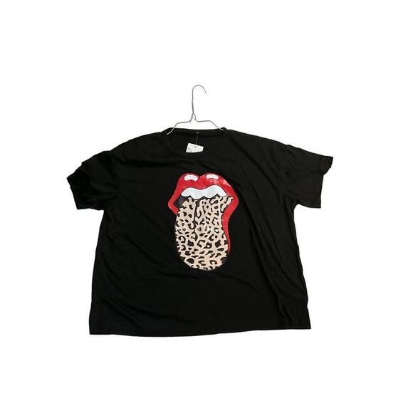 Rolling Stone T-Shirt Women L Black Crewneck Leopard Print Tongue Graphic Cotton - Picture 4 of 5